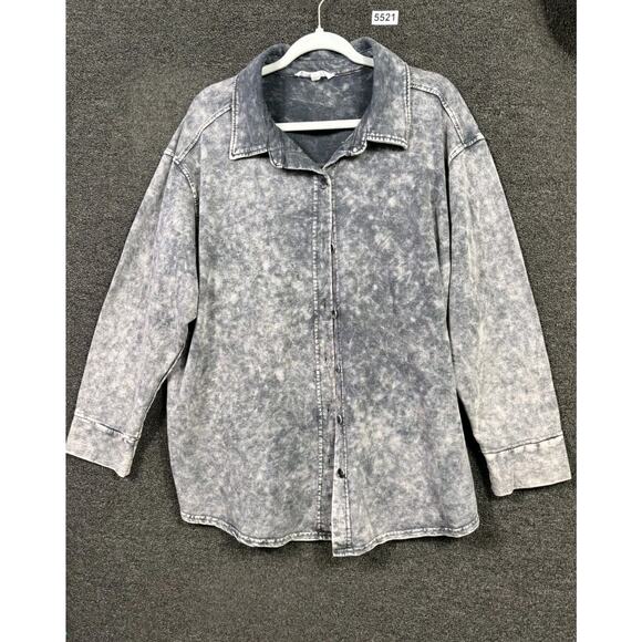 Jane And Delancey Denim Gray Button Front Long Sleeve Roll Tabs Shirt Size 1X - Picture 1 of 7
